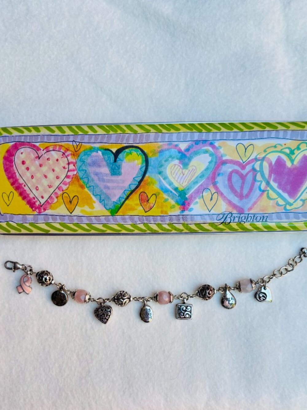 Brighton Power of Pink Bracelet Rose Quartz Pink Ribbon Charms Retired